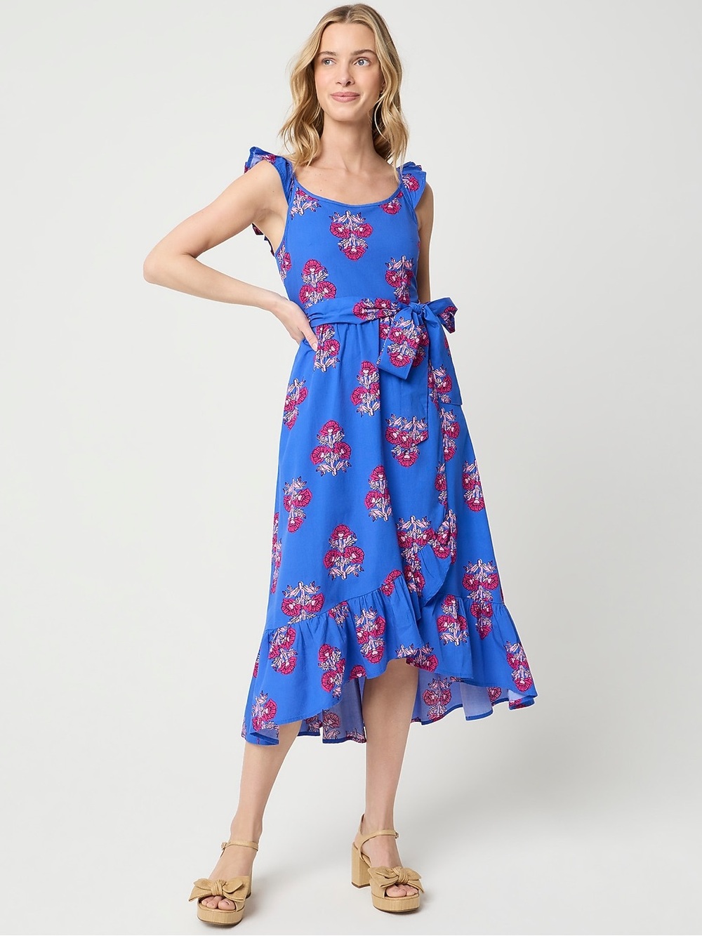 J. Crew Royal Blue Floral High-Low Midi Dress
